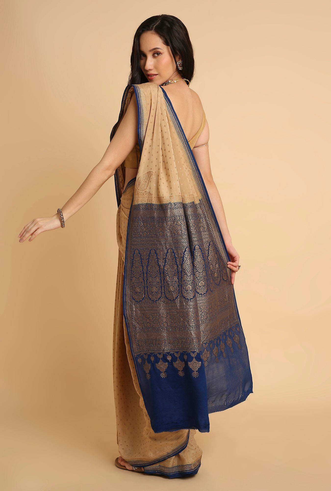 CREAM BANARASI GEORGETTE SAREE