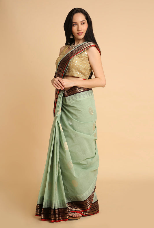 CRUISE TEAL WITH BLACK BORDER SOUTH MAHESHWARI SILK SAREE