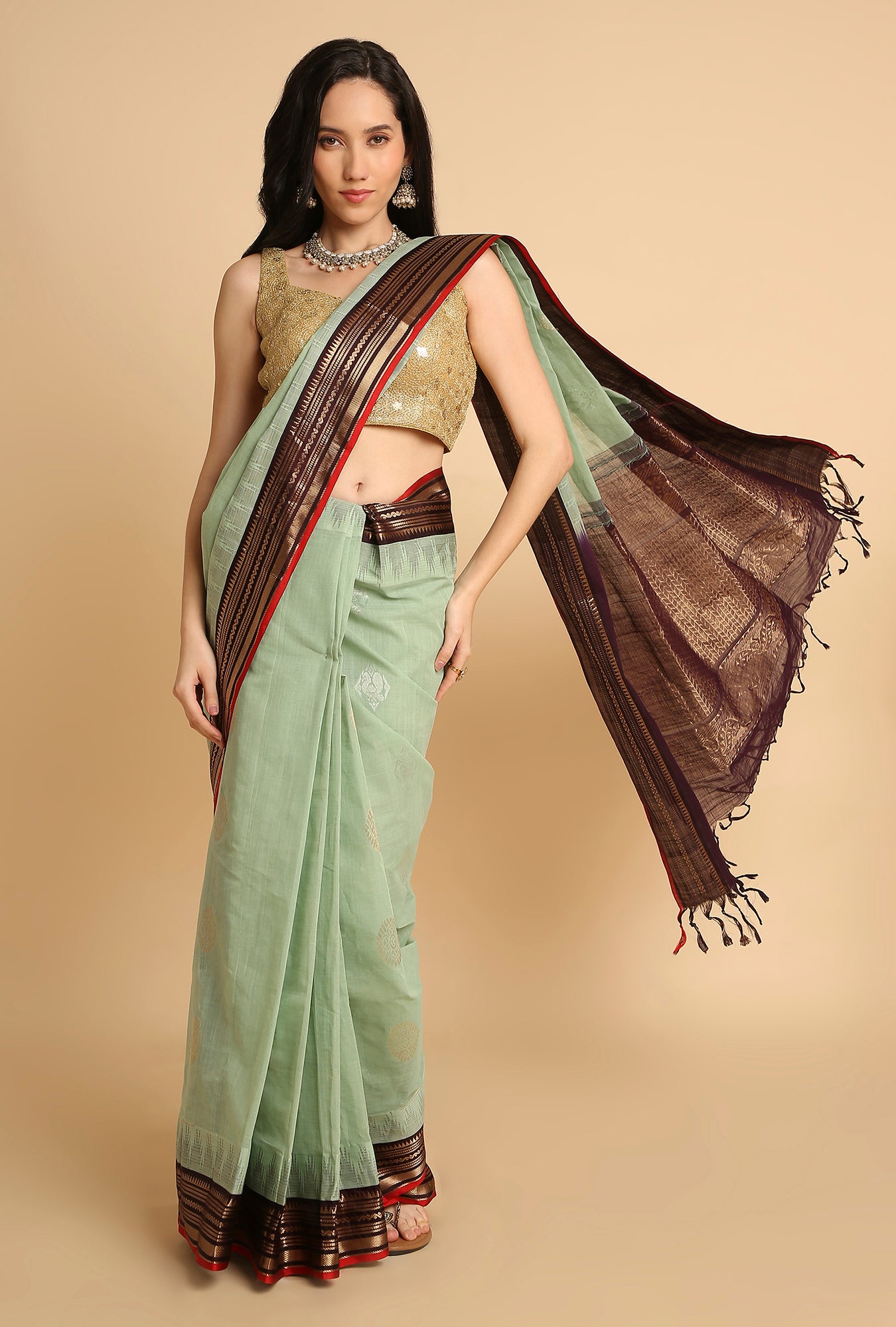 CRUISE TEAL WITH BLACK BORDER SOUTH MAHESHWARI SILK SAREE