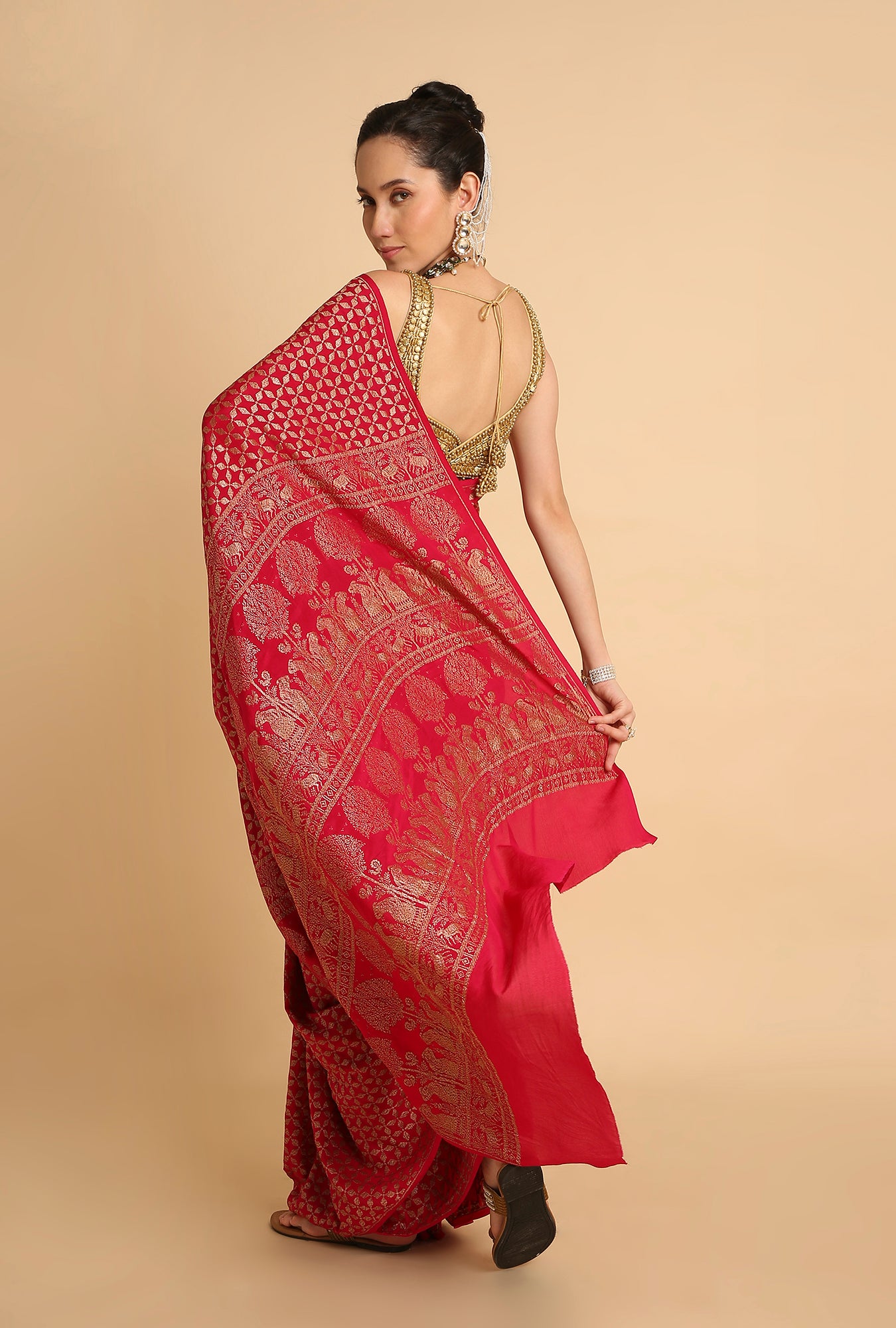 HOT PINK BANARASI GEORGETTE SAREE