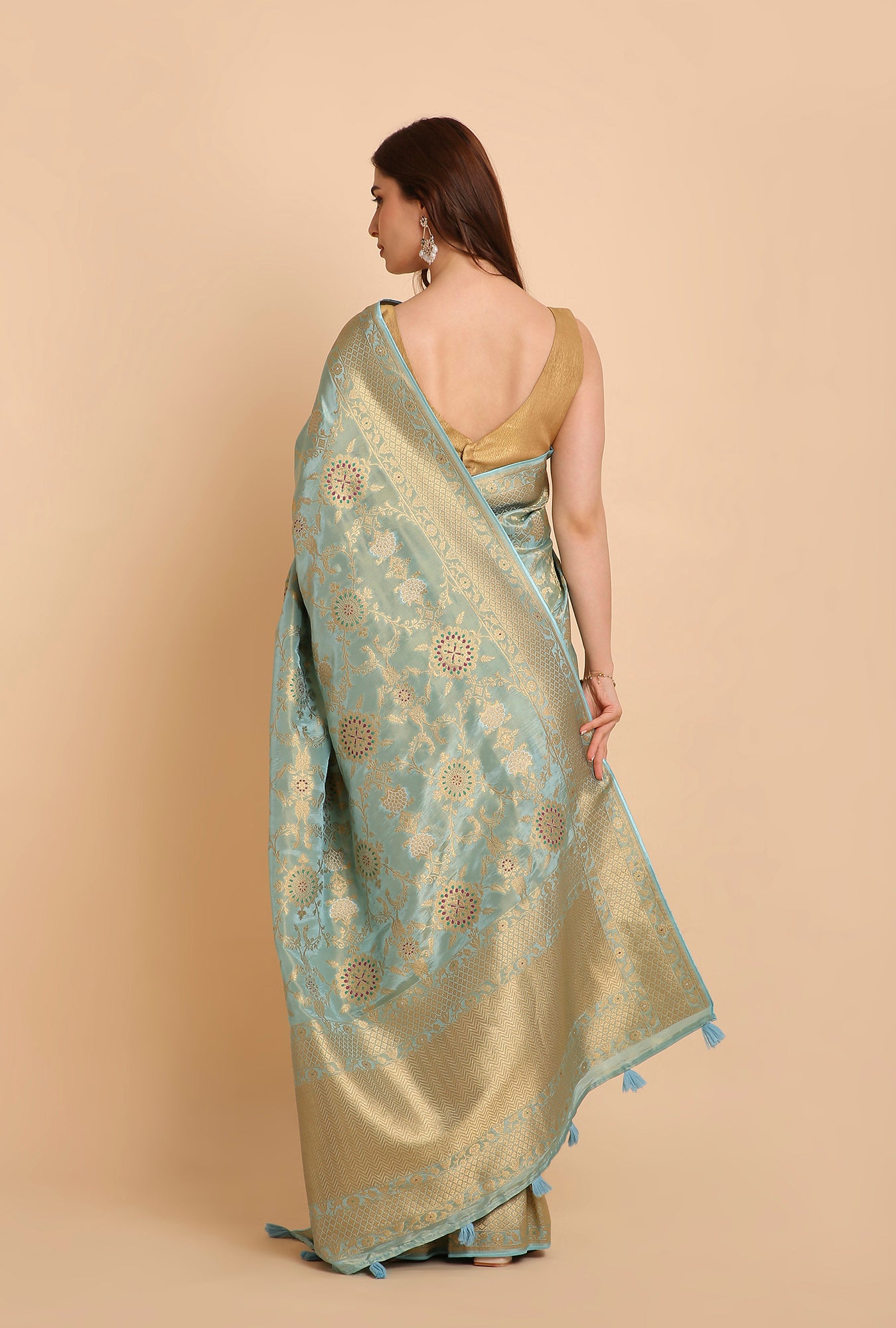 MINT AQUA BLUE FANCY TISSU SAREE