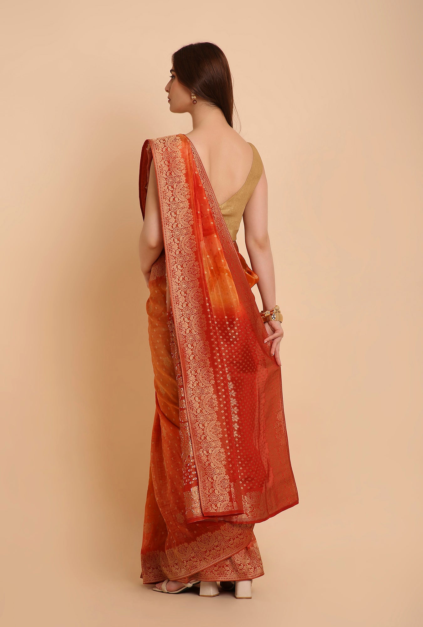 RUSTY ORANGE FANCY TISSU SAREE