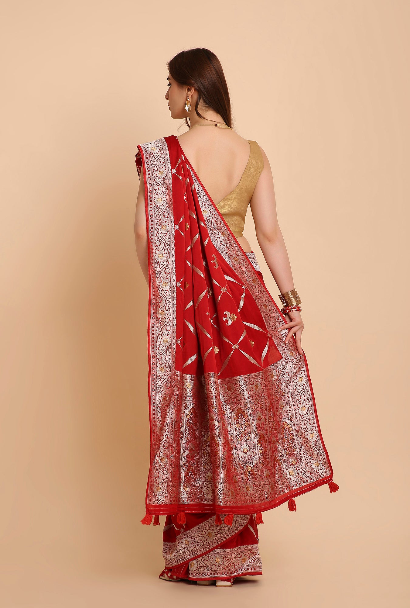 HOT RED MASHRU SILK SAREE