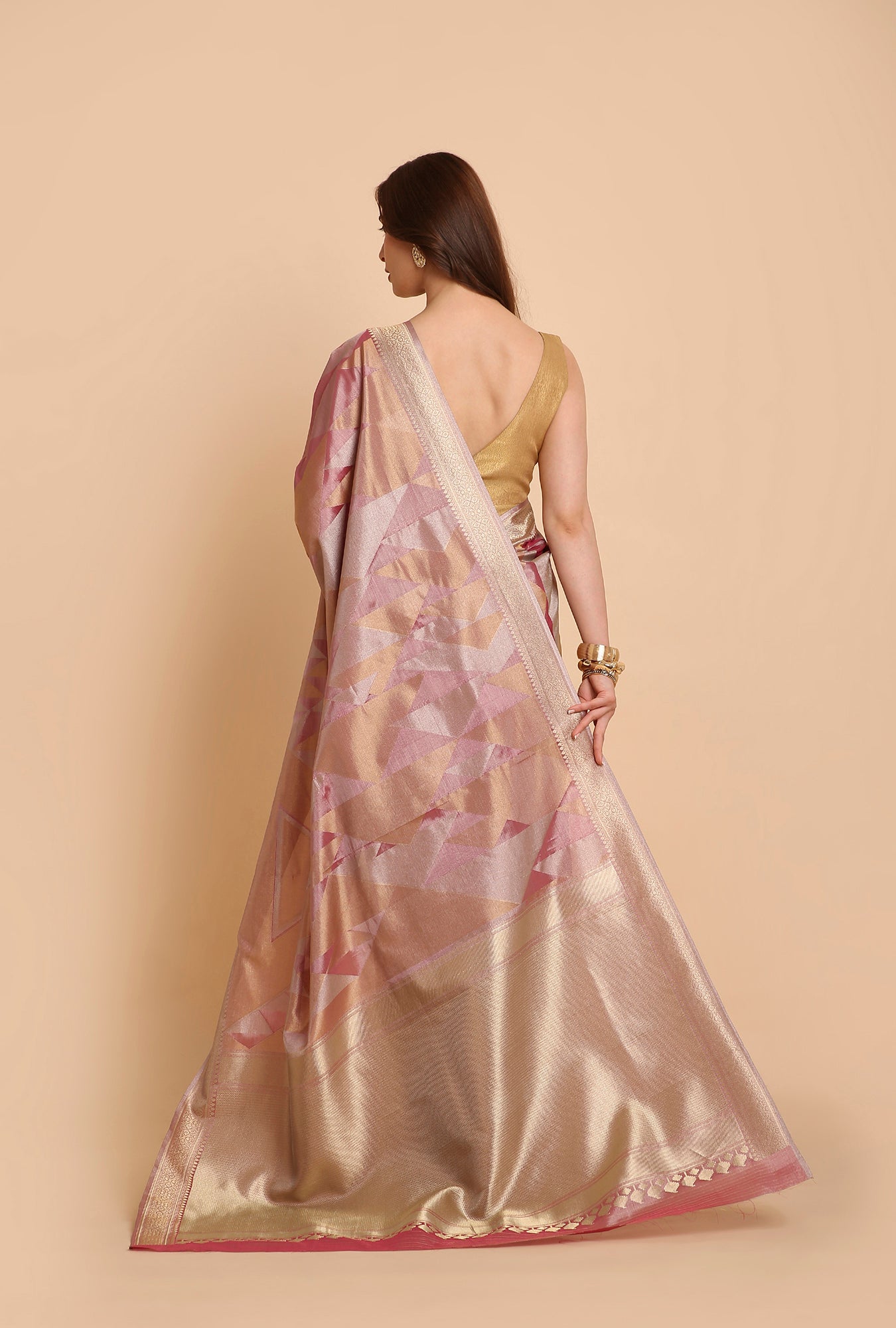 PINKISH GOLDEN KANJIVARAM TISSUE SAREE