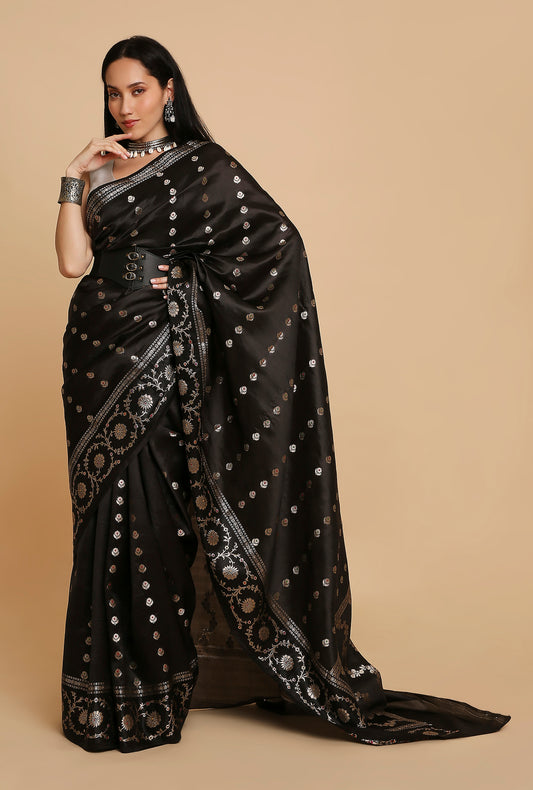 BLACK CHINIYA SILK SAREE
