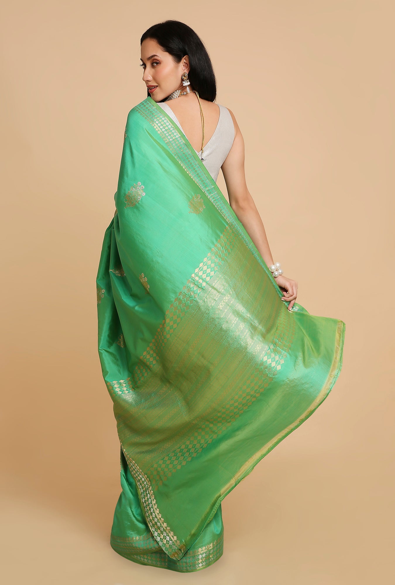 GENTLE GREEN PUNA SILK SAREE