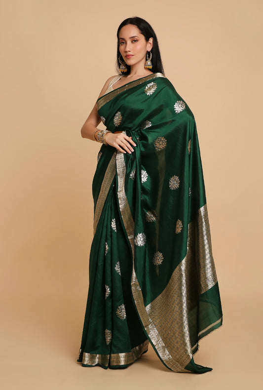 BOTTLE GREEN PUNA SILK SAREE