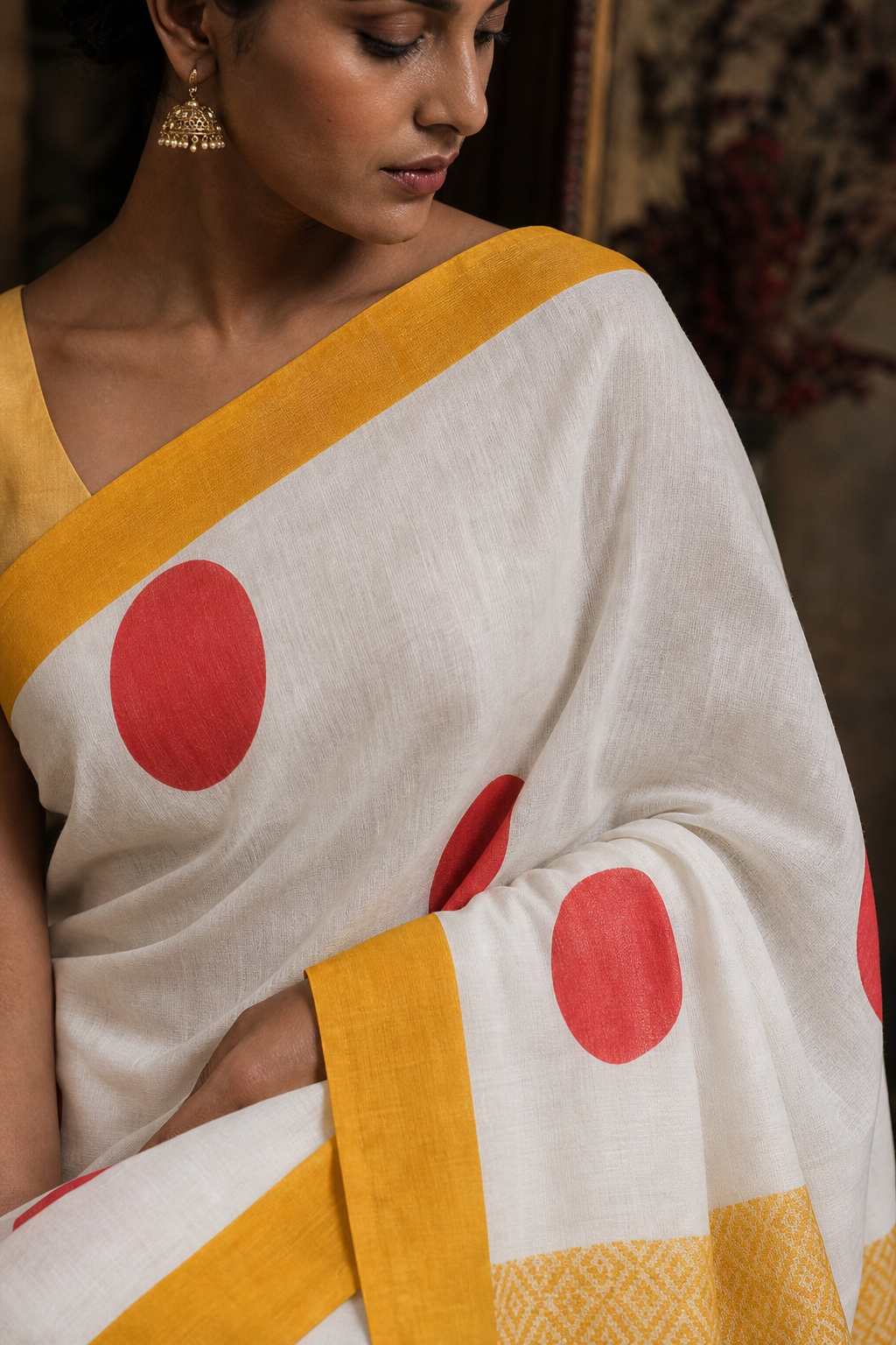 Sliver Zari Muga Silk - Closeup View