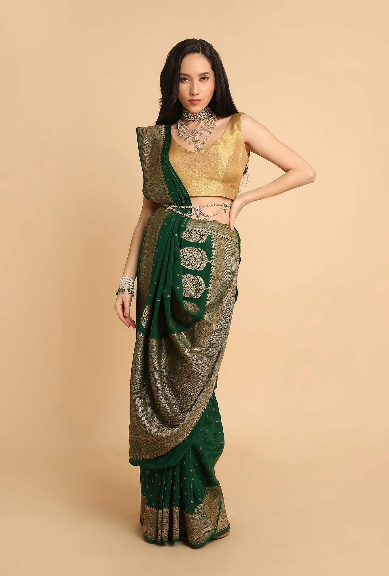 GREEN BANARASI GEORGETTE SAREE