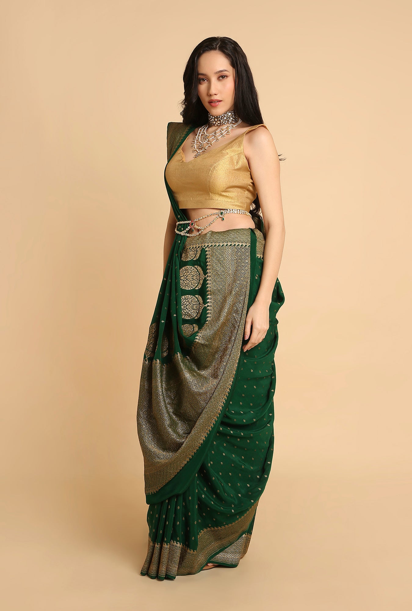 GREEN BANARASI GEORGETTE SAREE