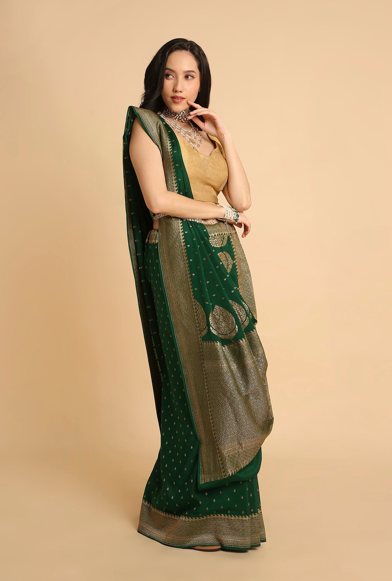 GREEN BANARASI GEORGETTE SAREE