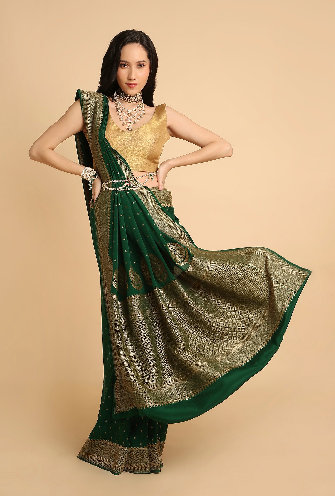 GREEN BANARASI GEORGETTE SAREE