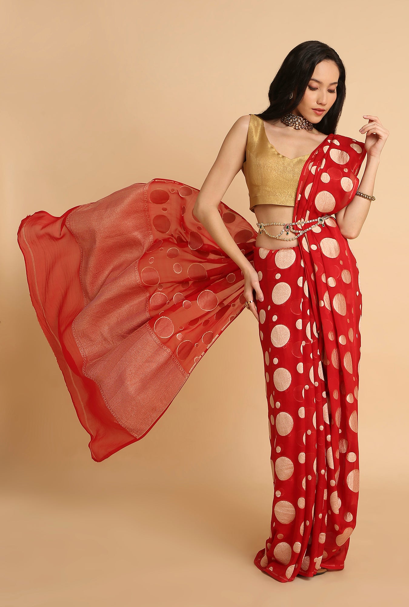 SHOCKING PINK BANARASI GEORGETTE SAREE