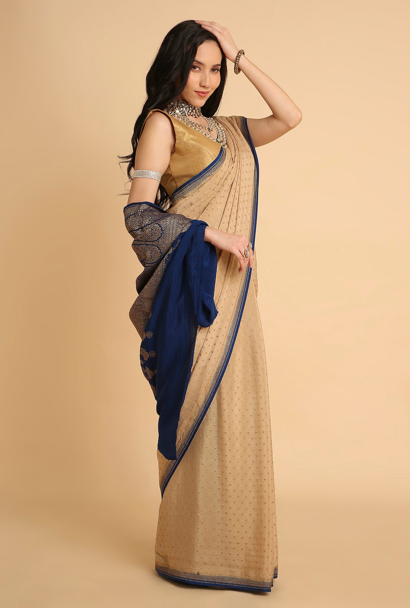 CREAM BANARASI GEORGETTE SAREE