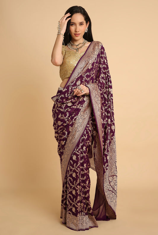 DARK PURPLE JAAL BANARASI GEORGETTE SAREE
