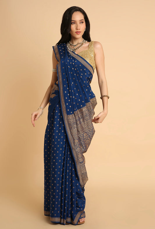 DARK BLUE BANARASI GEORGETTE SAREE