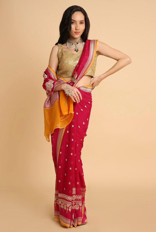 DARK PINK BANARASI GEORGETTE SAREE