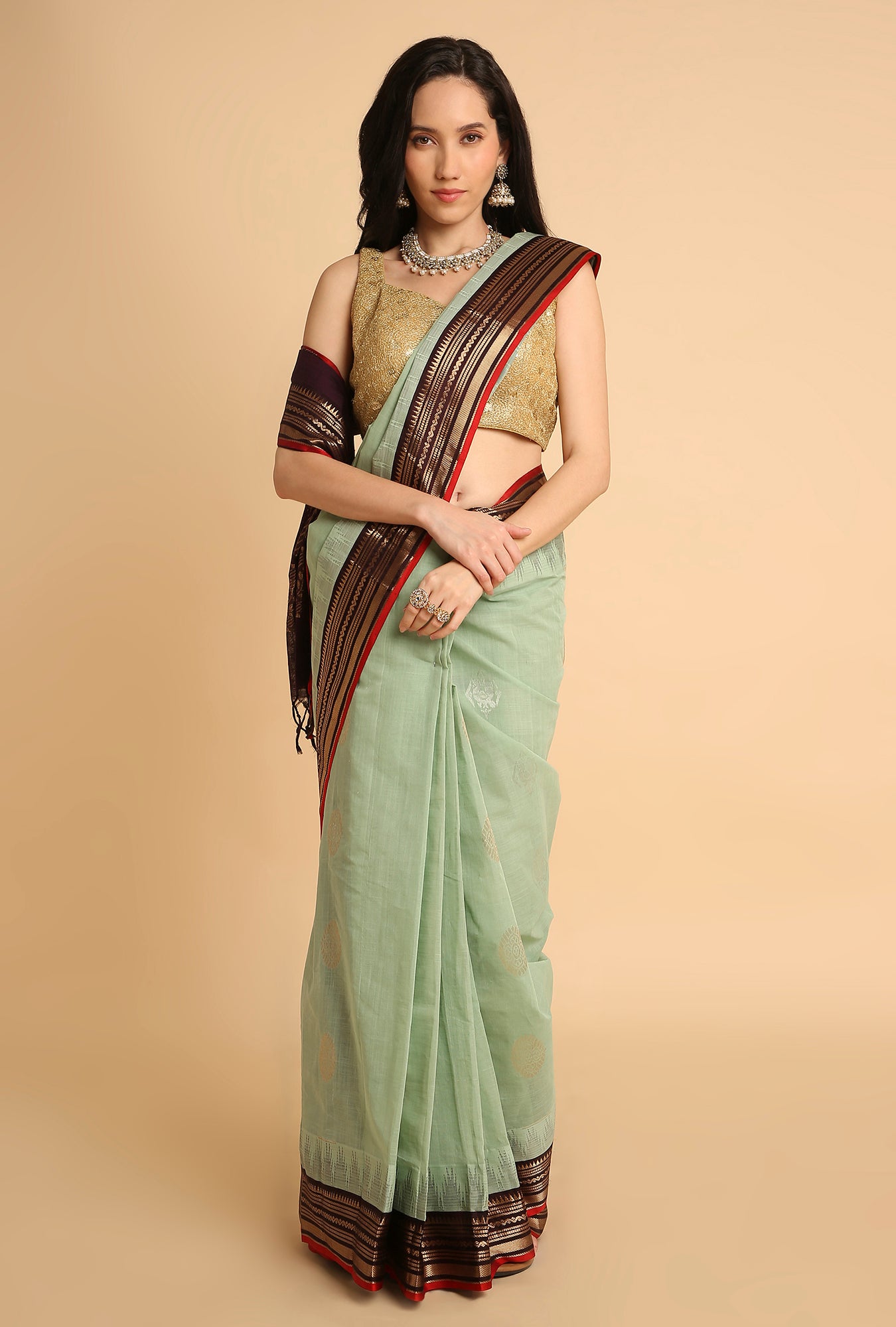 CRUISE TEAL WITH BLACK BORDER SOUTH MAHESHWARI SILK SAREE