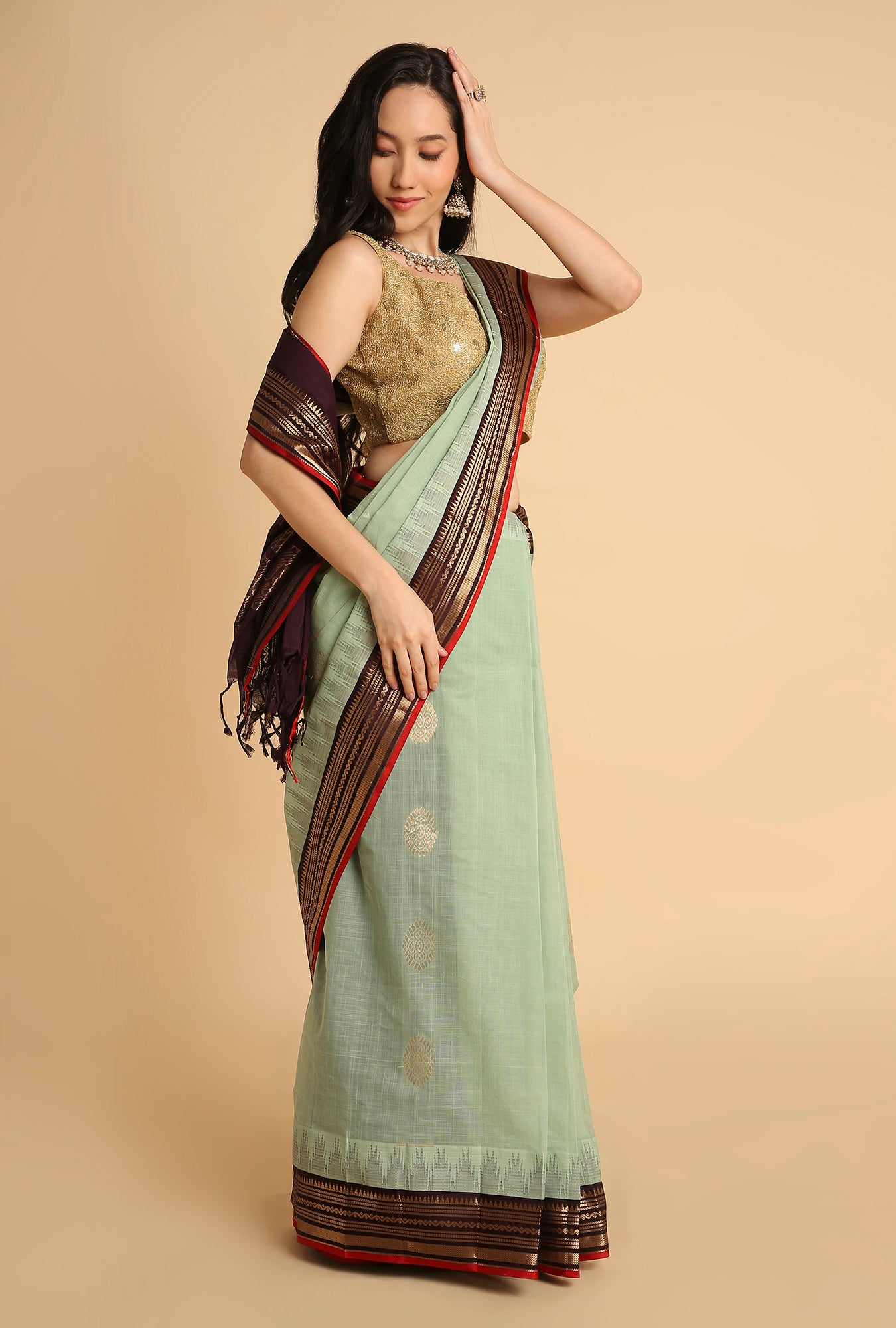 CRUISE TEAL WITH BLACK BORDER SOUTH MAHESHWARI SILK SAREE