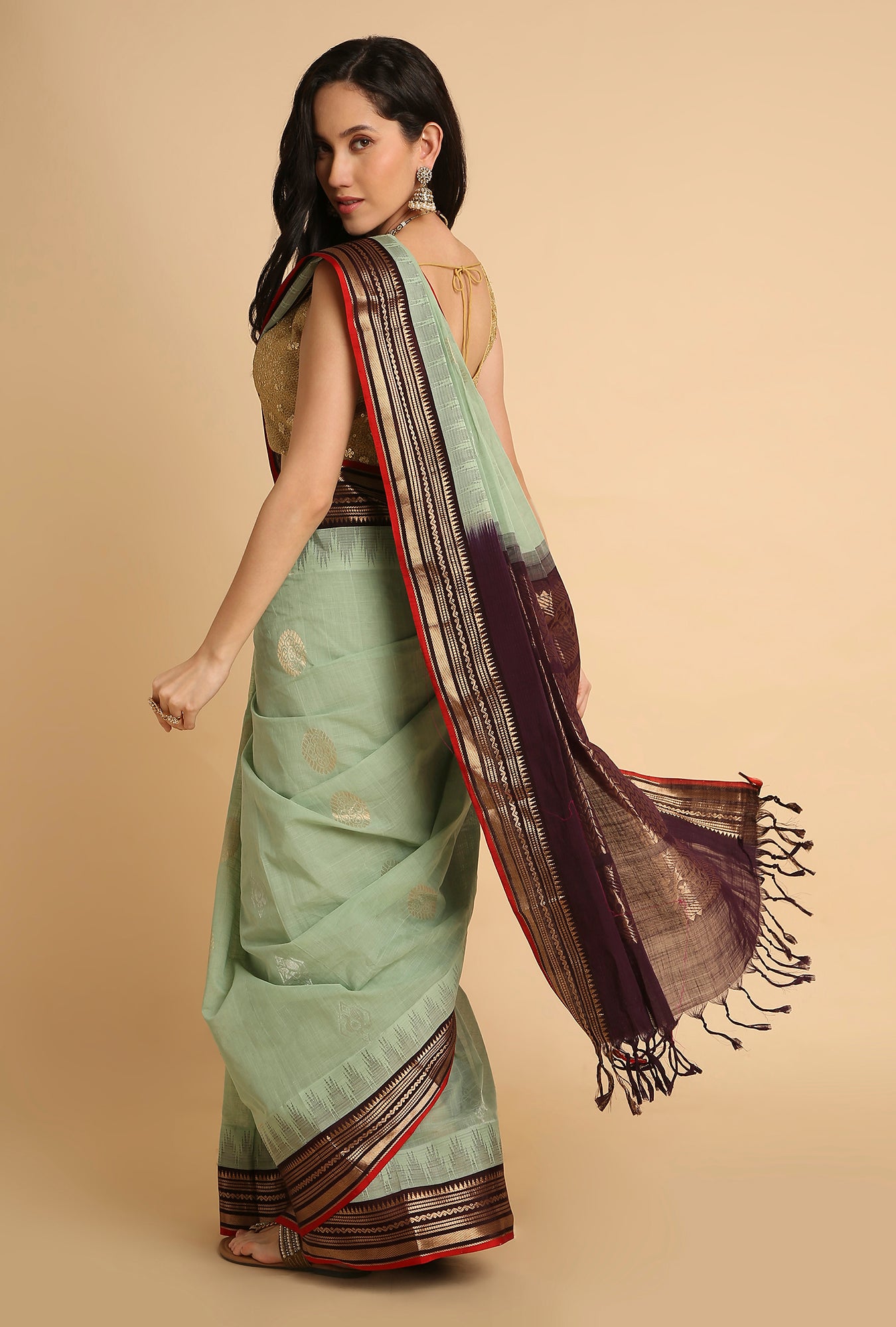 CRUISE TEAL WITH BLACK BORDER SOUTH MAHESHWARI SILK SAREE