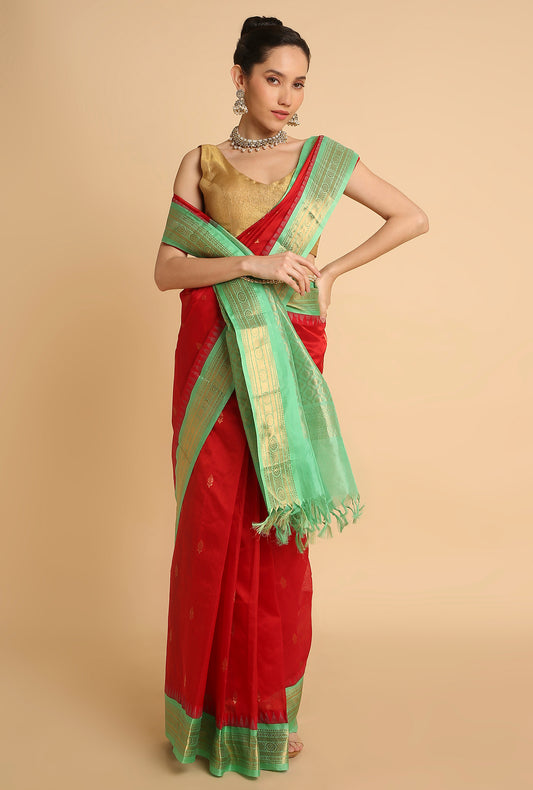 PINK WITH GREEN BORDER SOUTH MAHESHWARI SILK SAREE
