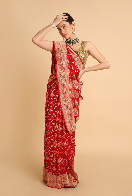 HOT PINK MEENAKARI BANARASI GEORGETTE SAREE