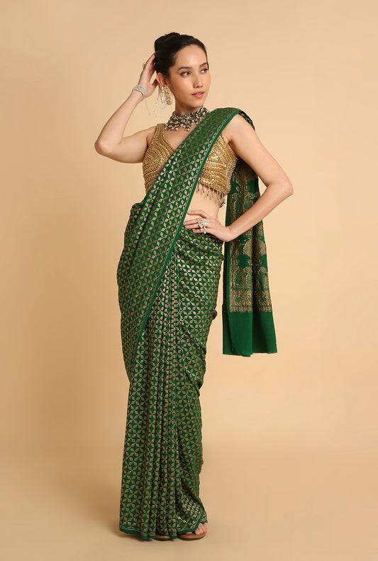 DARK GREEN BANARASI GEORGETTE SAREE
