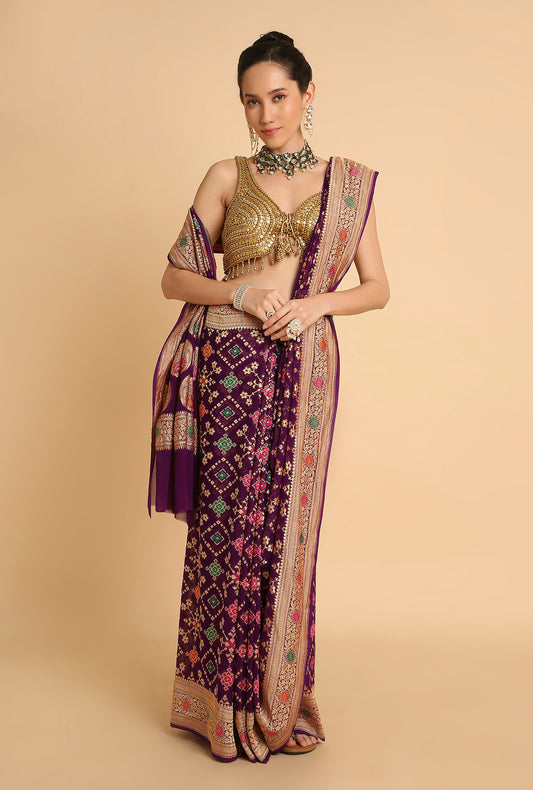 PURPLE MEENAKARI BANARASI GEORGETTE SAREE