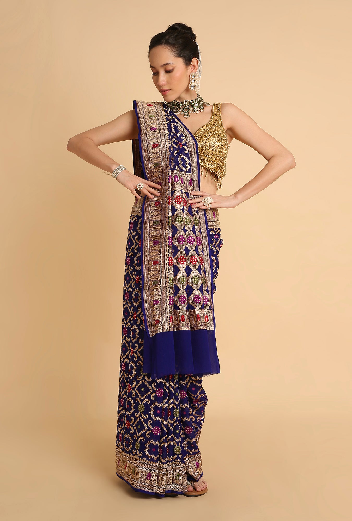 BLUE MEENAKARI BANARASI GEORGETTE SAREE