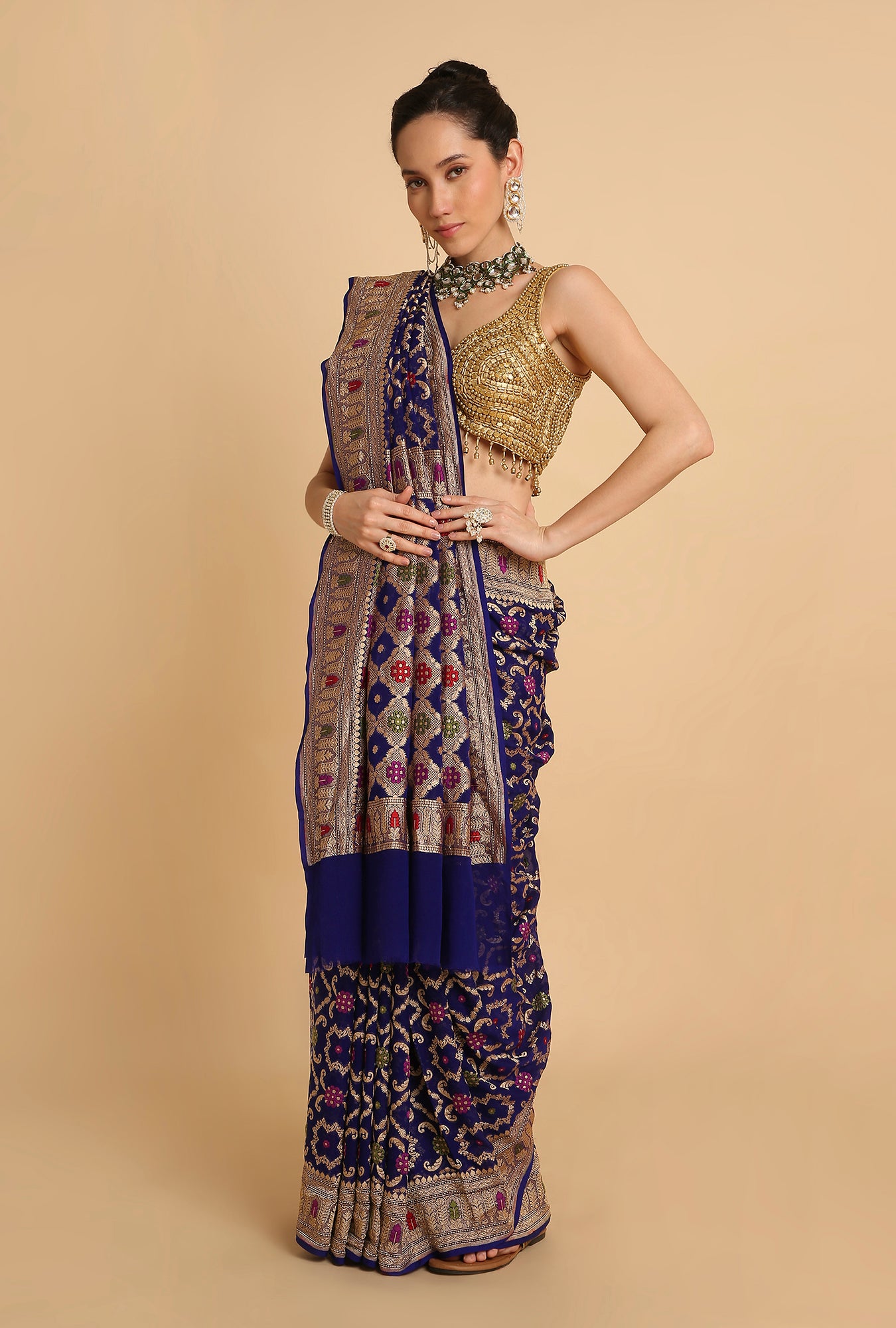 BLUE MEENAKARI BANARASI GEORGETTE SAREE