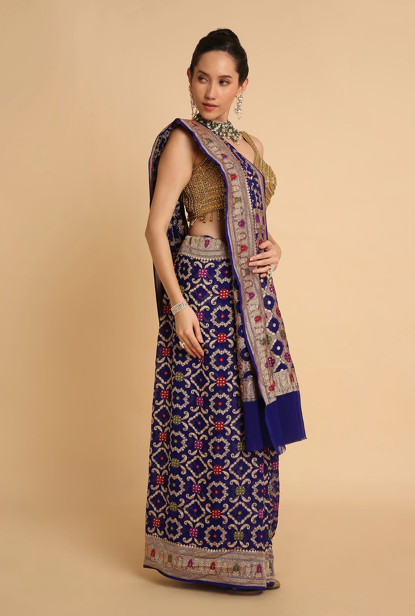 BLUE MEENAKARI BANARASI GEORGETTE SAREE