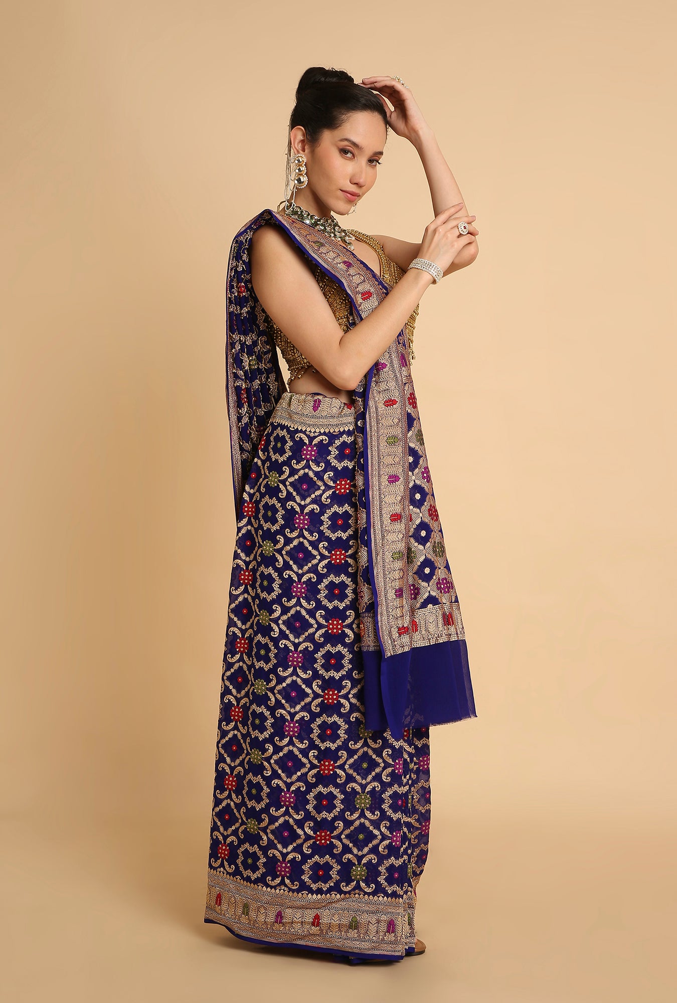 BLUE MEENAKARI BANARASI GEORGETTE SAREE