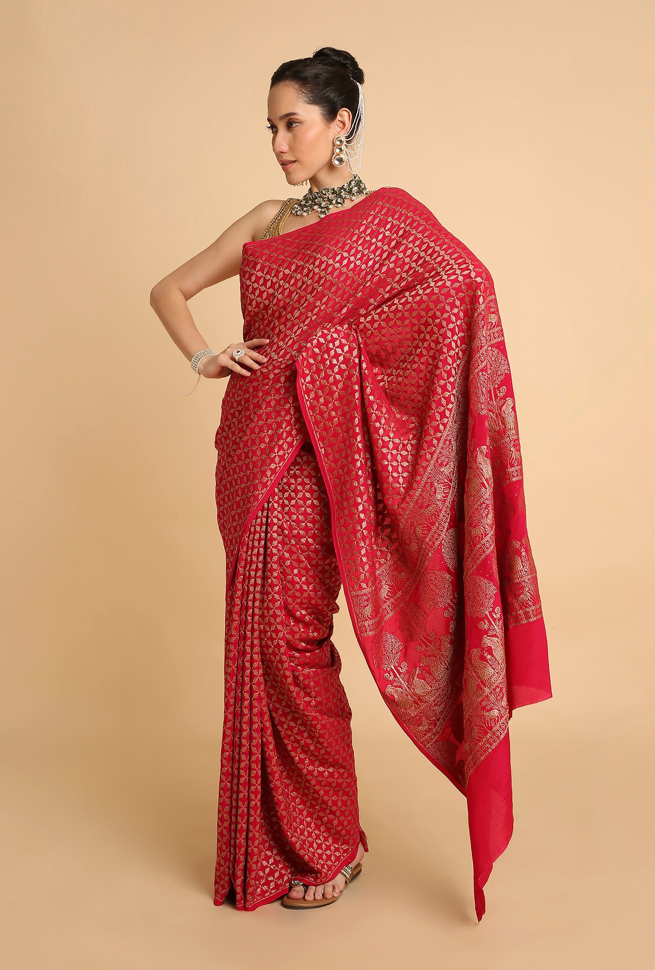 HOT PINK BANARASI GEORGETTE SAREE