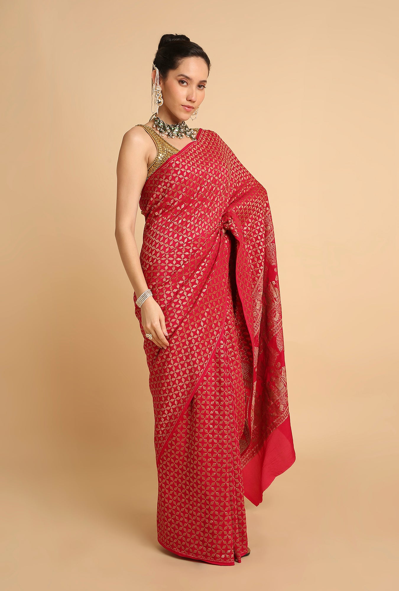 HOT PINK BANARASI GEORGETTE SAREE