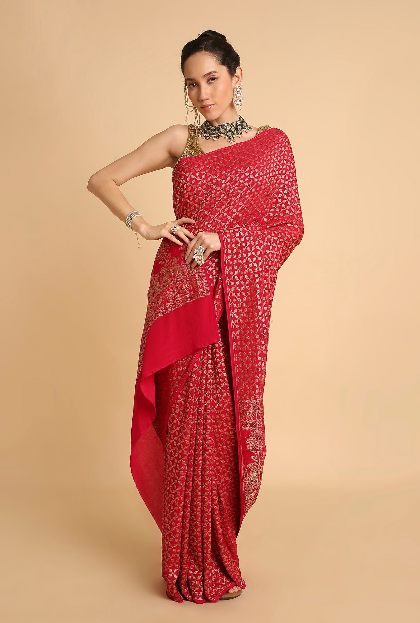 HOT PINK BANARASI GEORGETTE SAREE