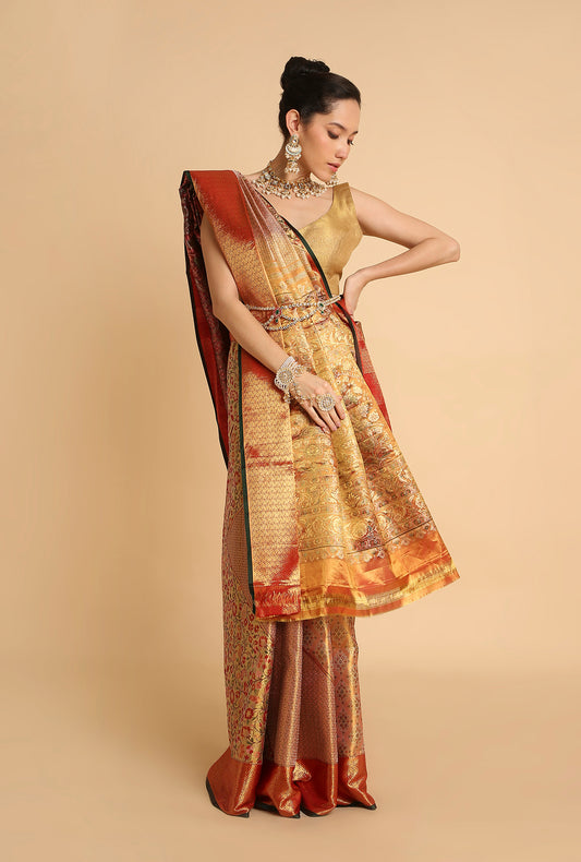 SUNSHINE GOLD SOUTH BROCADE SILK SAREE