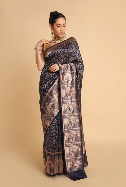 INDIGO BLUE BANARASI ORGANZA SAREE