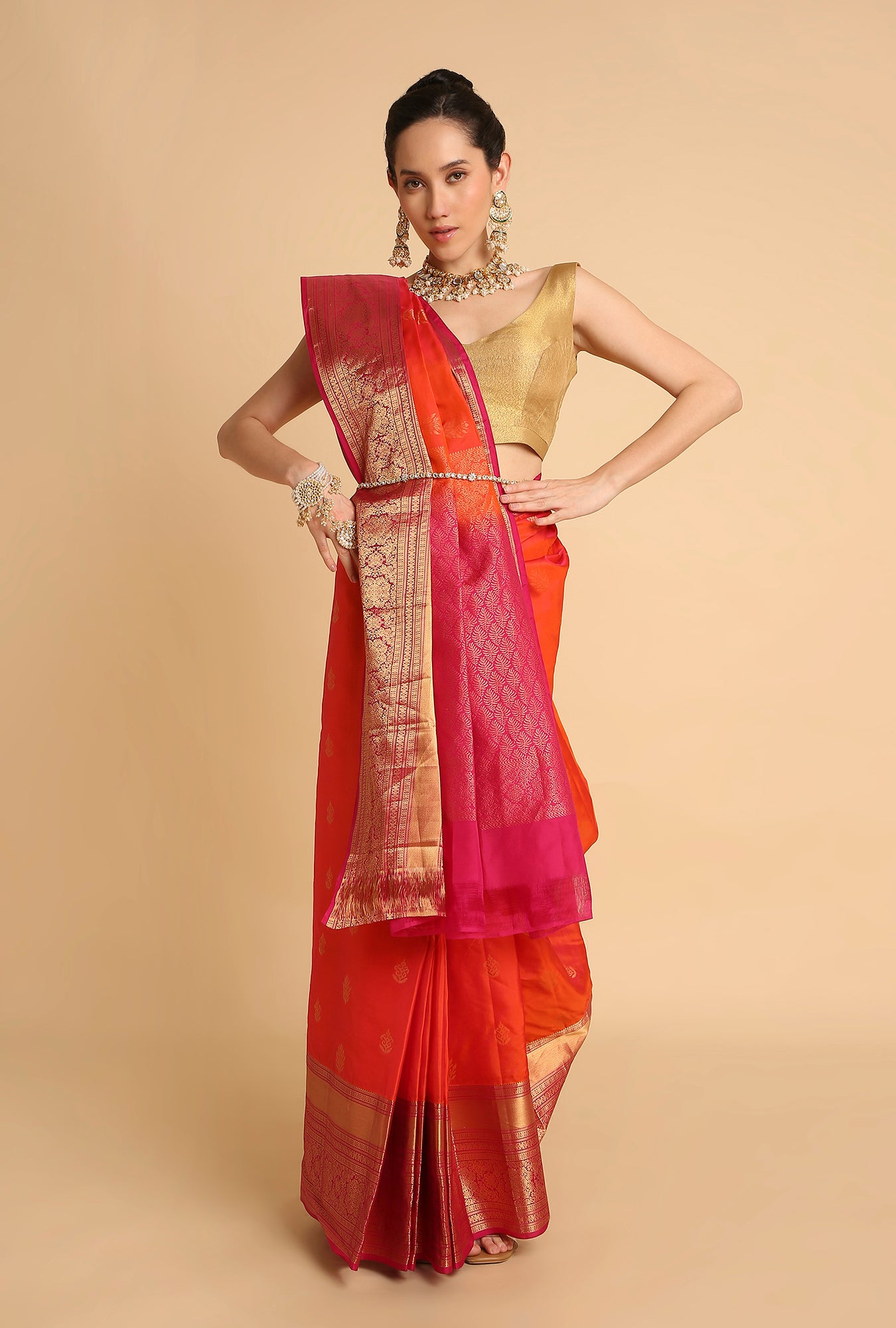 ORANGE SOUTH SILK SAREE