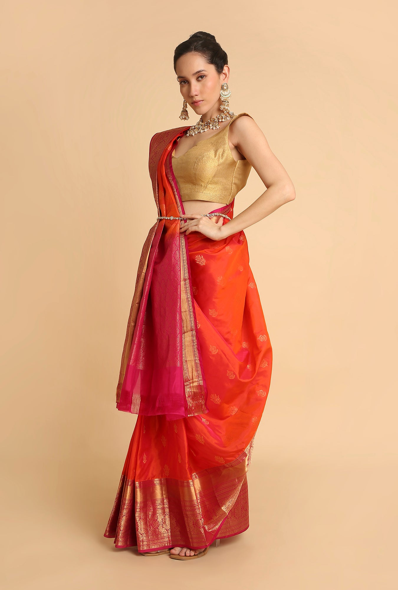 ORANGE SOUTH SILK SAREE