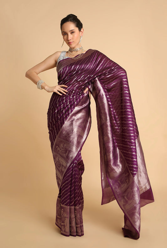 DARK PURPLE BANARASI ORGANZA SAREE