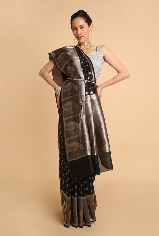 BLACK BANARASI ORGANZA SAREE