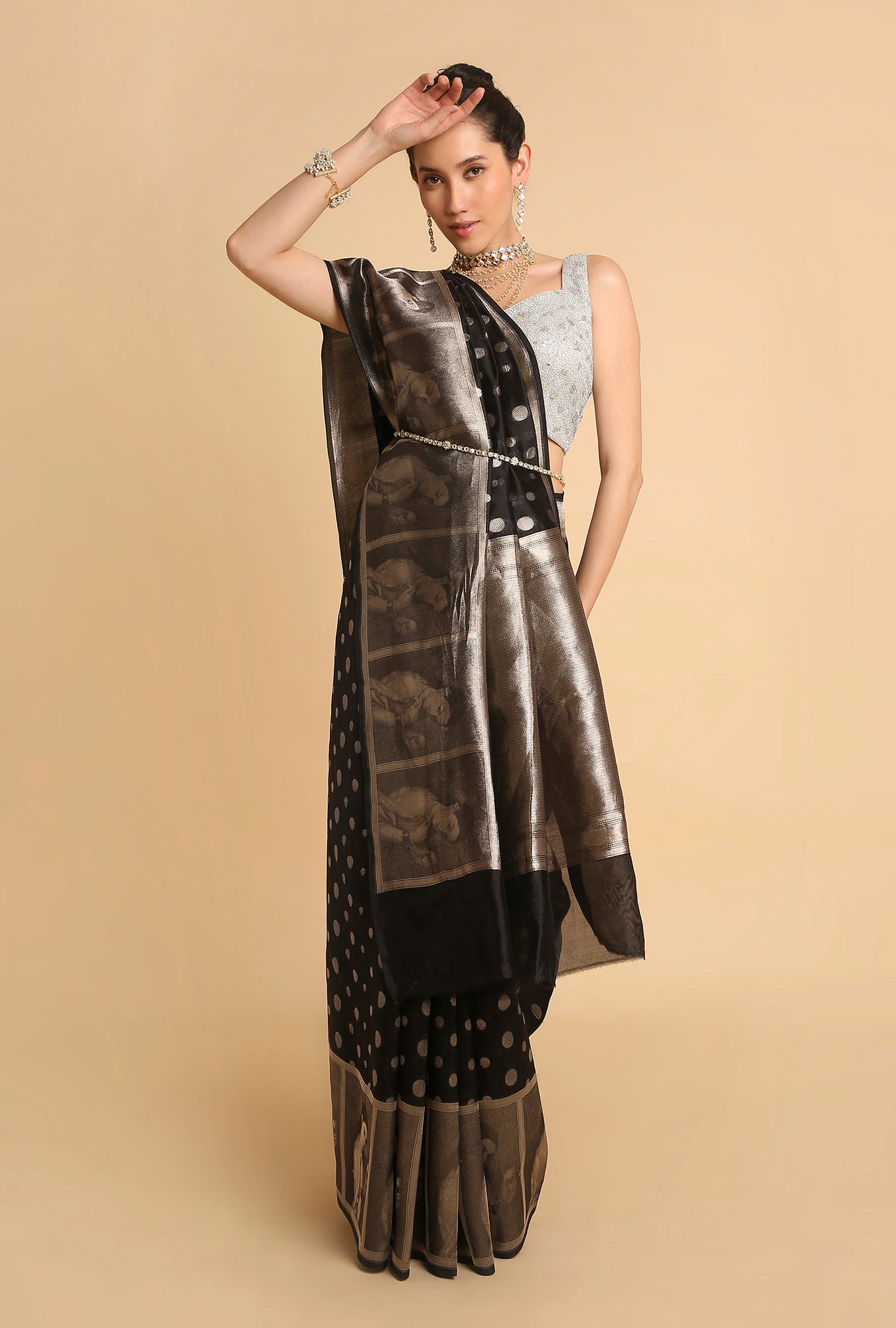 BLACK BANARASI ORGANZA SAREE