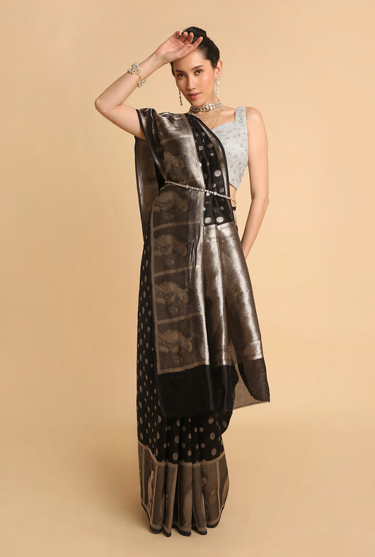 BLACK BANARASI ORGANZA SAREE