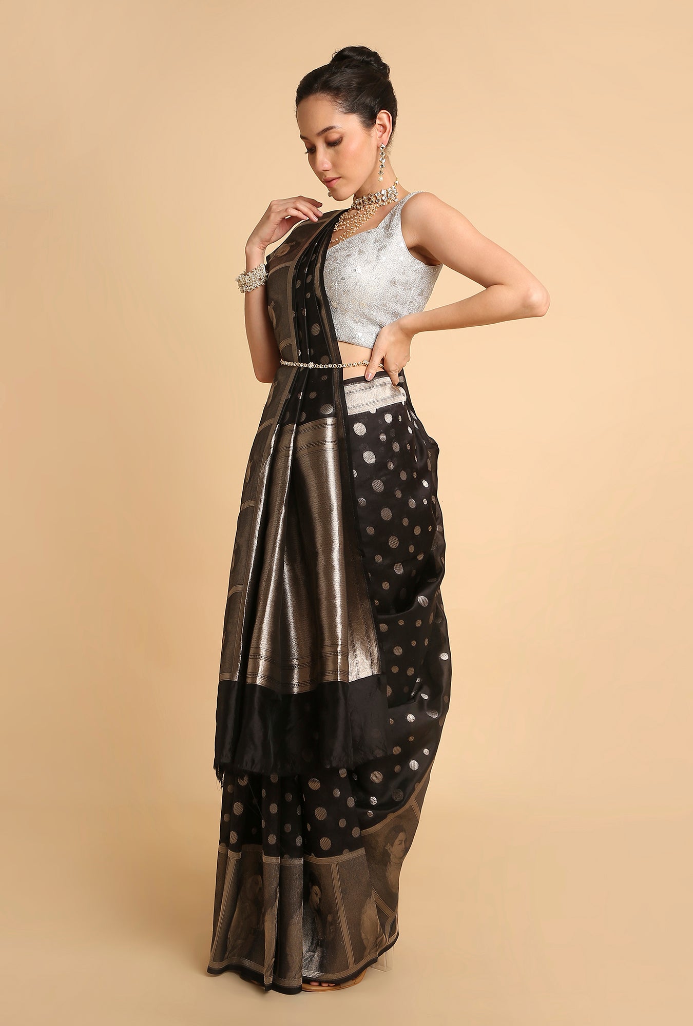 BLACK BANARASI ORGANZA SAREE