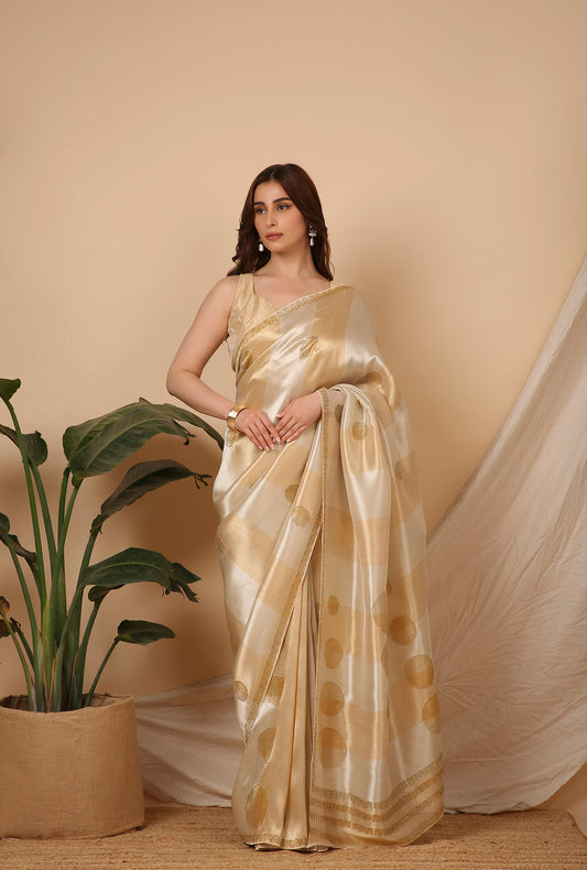 GOLD SILVER KANJIVARAM TISSU WITH HAND WORK SIGNATURE SAREE
