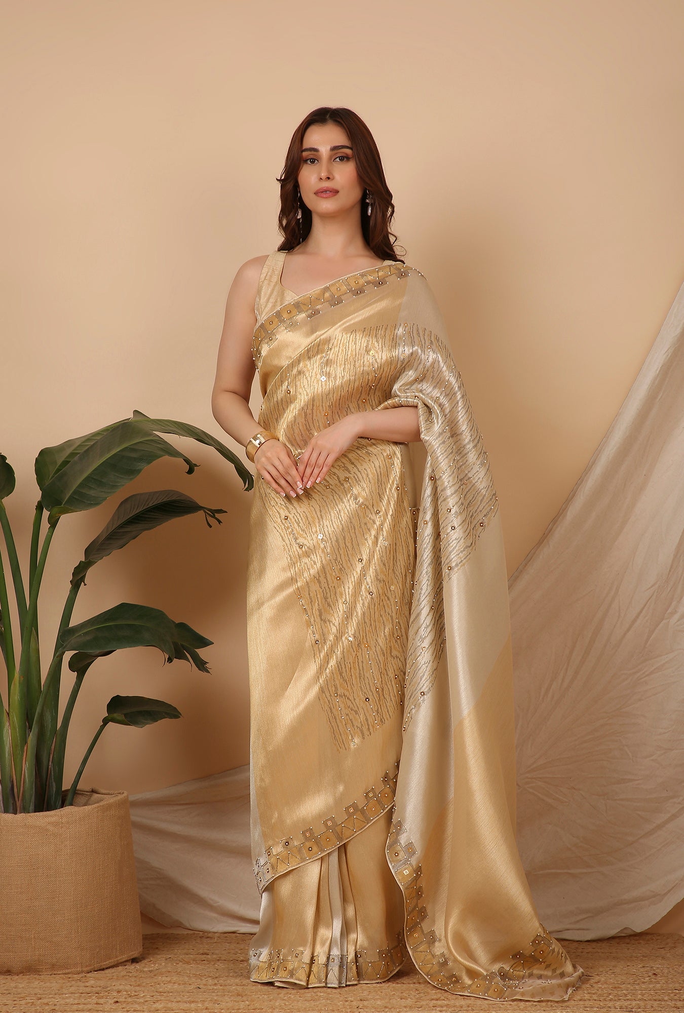 GOLD SILVER WITH SMALL PEARL WORK SIGNATURE SAREE