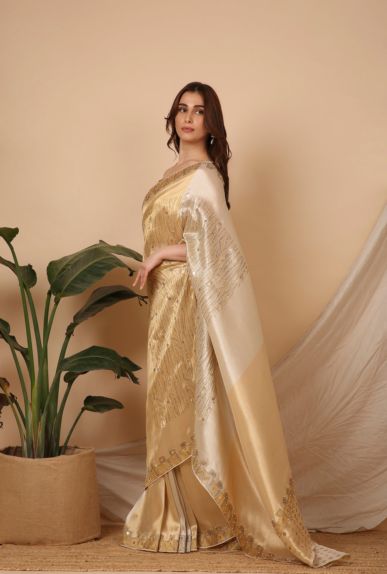 GOLD SILVER WITH SMALL PEARL WORK SIGNATURE SAREE
