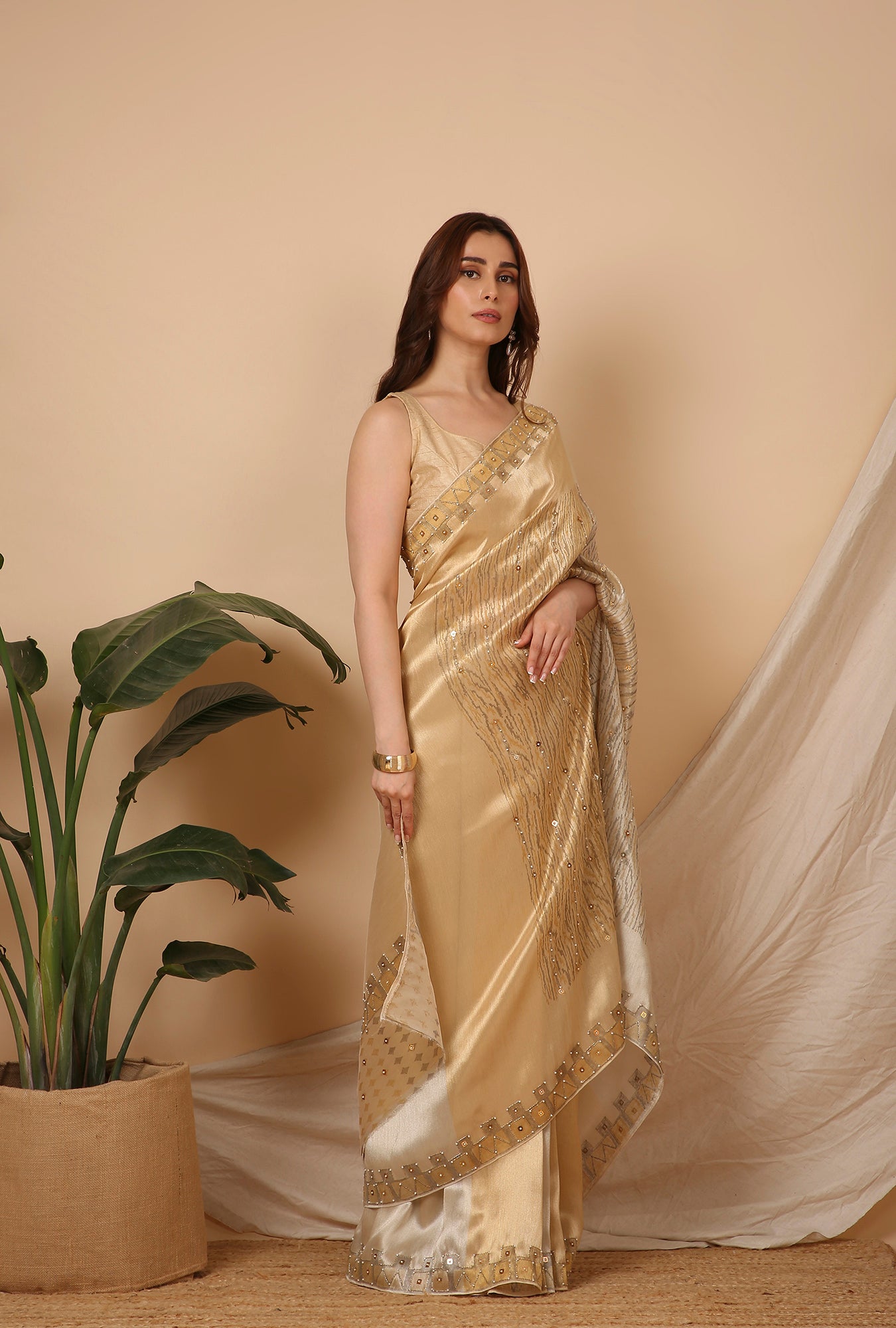 GOLD SILVER WITH SMALL PEARL WORK SIGNATURE SAREE