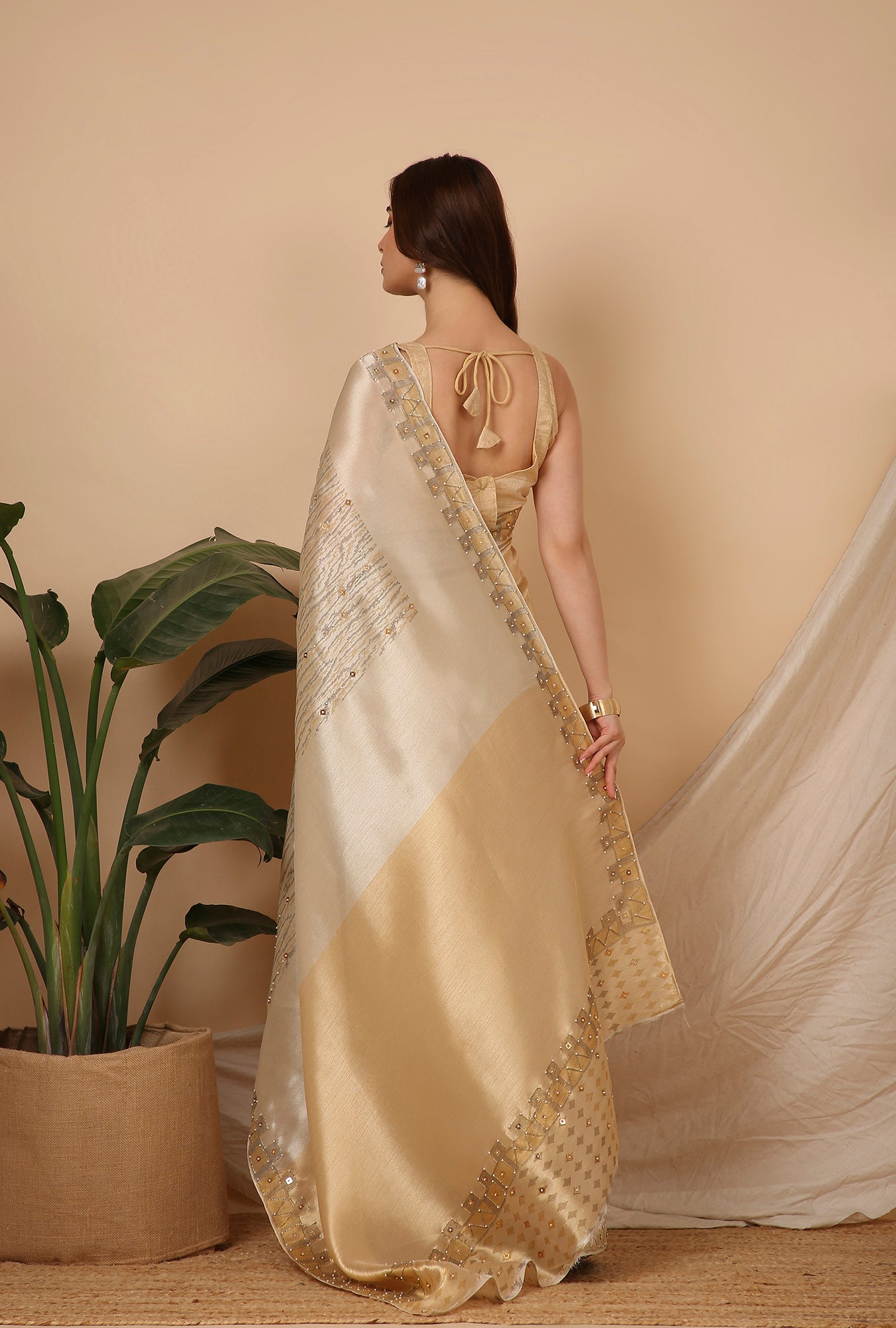 GOLD SILVER WITH SMALL PEARL WORK SIGNATURE SAREE