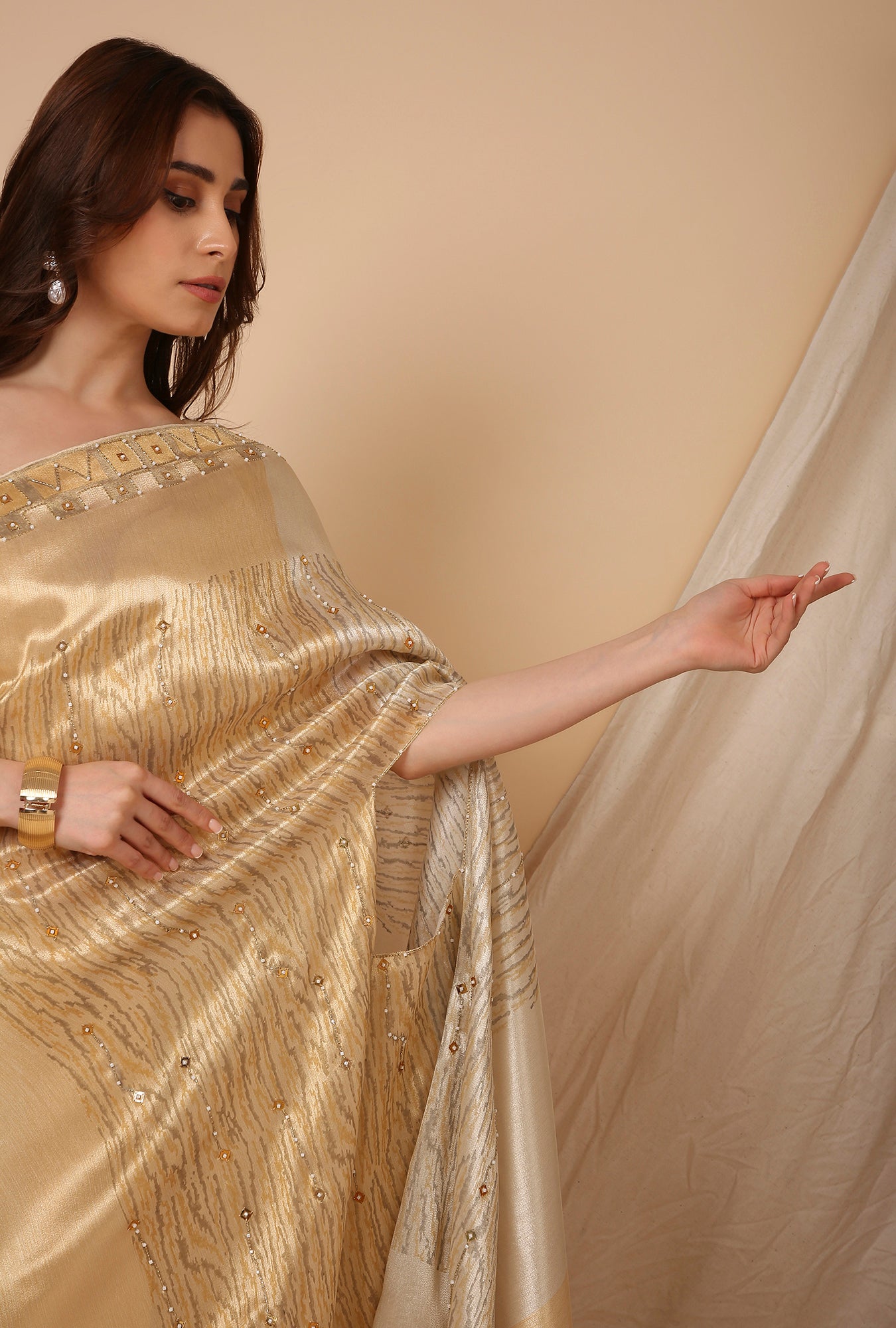 GOLD SILVER WITH SMALL PEARL WORK SIGNATURE SAREE